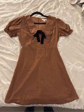 Polka Dot Bow-Front Brown Dress